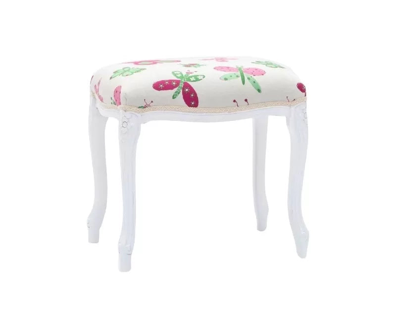Pouff imbottito tessuto farfalla legno shabby bianco 43x33x43 - Mobili 2G