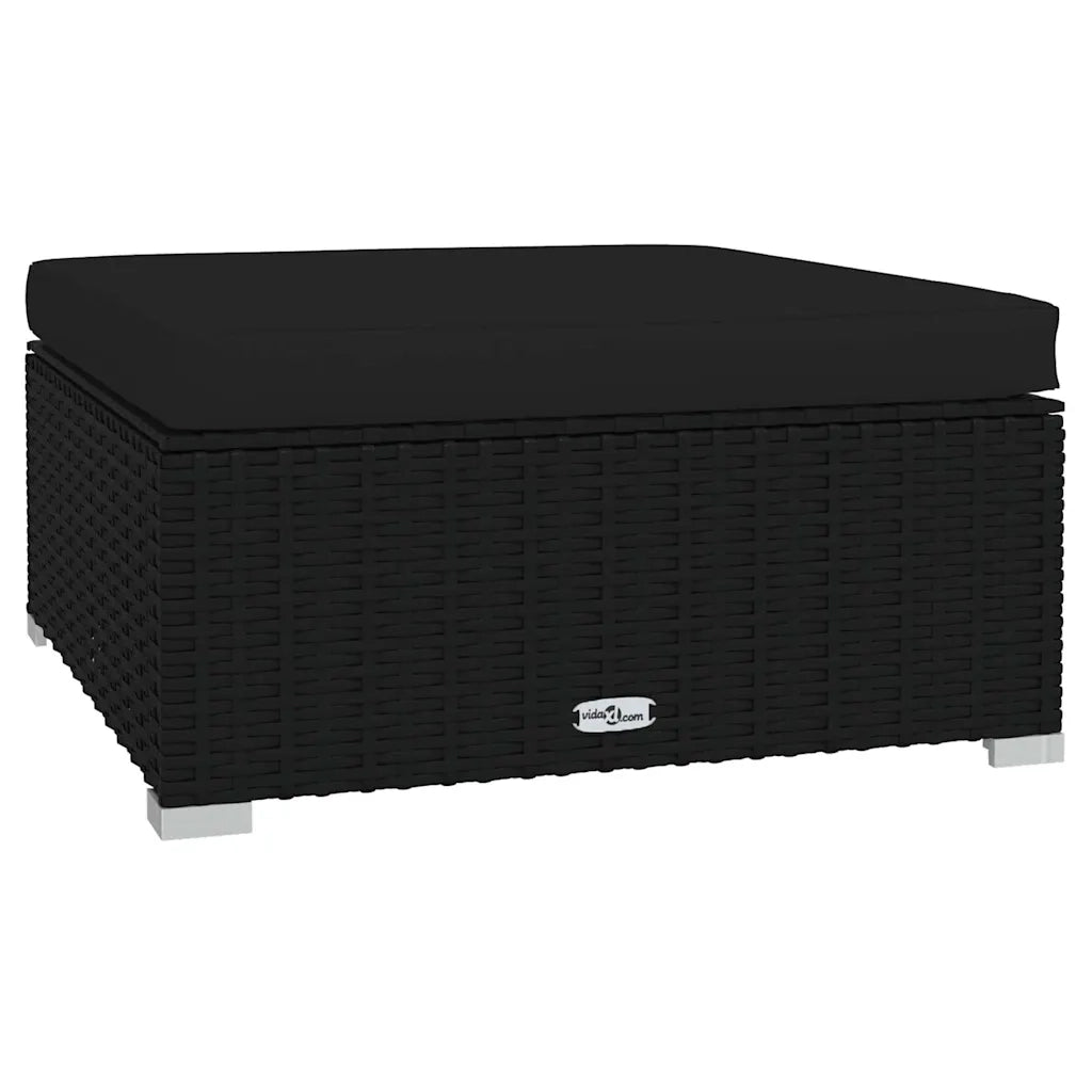 Sedia da giardino-Poggiapiedi da Giardino con Cuscino Nero 70x70x30 cm Polyrattan 637973