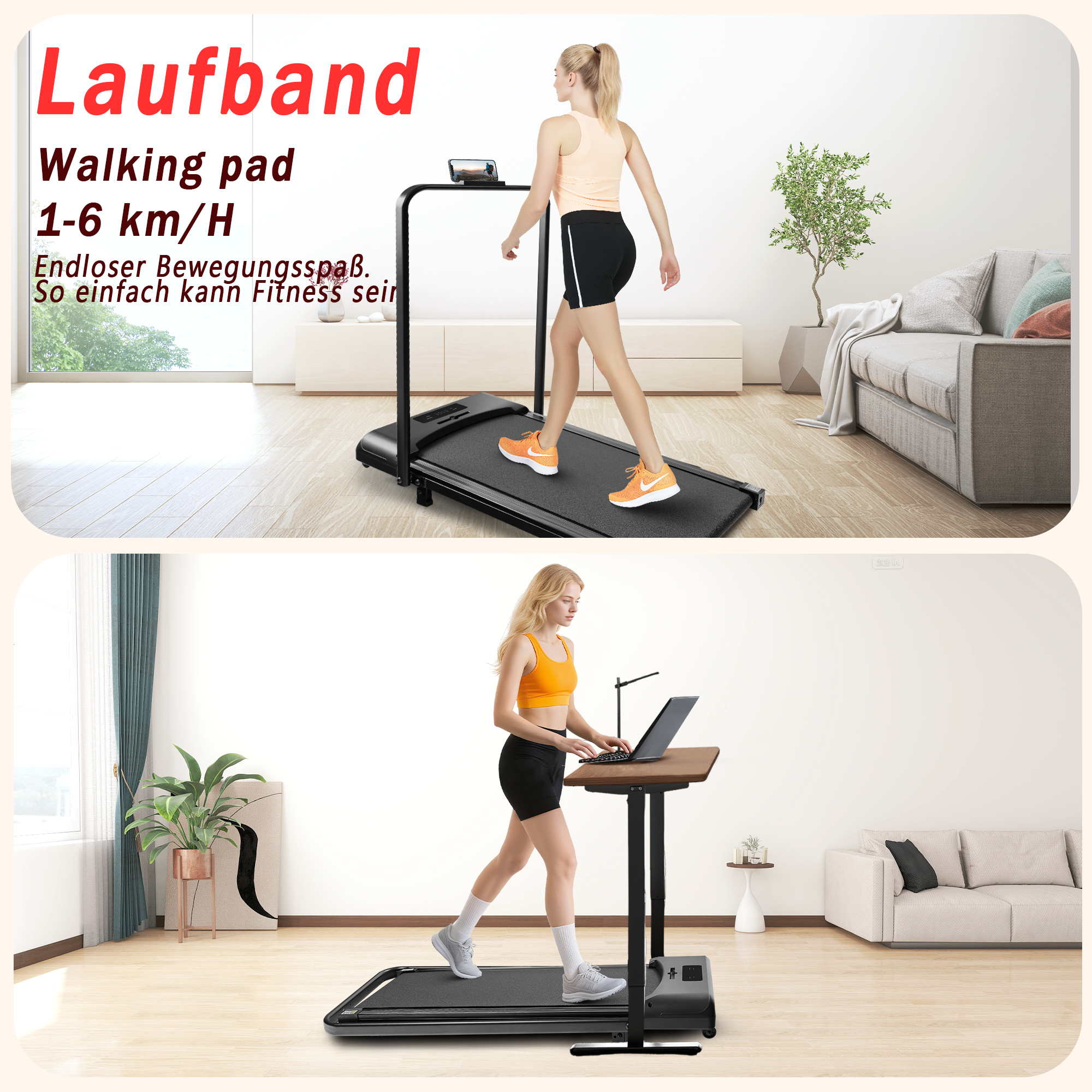 ZMH Tapis roulant domestico con schermo LED e telecomando barre di supporto pieghevoli