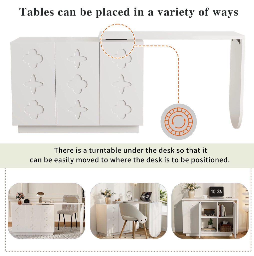 Scrivania angolare girevole a L 110 cm in MDF bianco con mobile contenitore