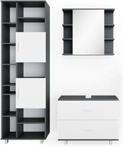 Set mobili bagno Ilias, Bianco/antracite, 80.2 cm, composto da mobile sottolavabo, specchiera e colonna alta