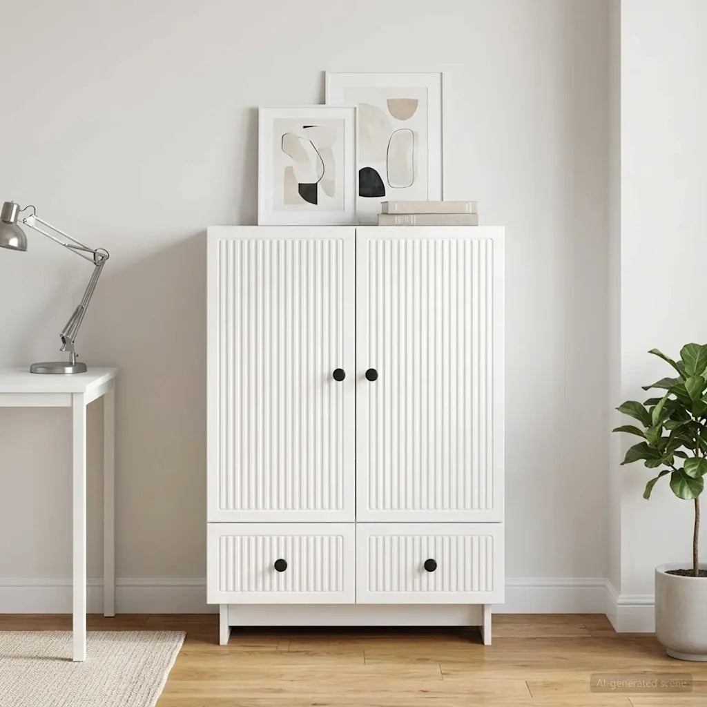 Credenza Bianco Lucido 66 x 34,5 x 95 cm Legno ingegnerizzato 893979