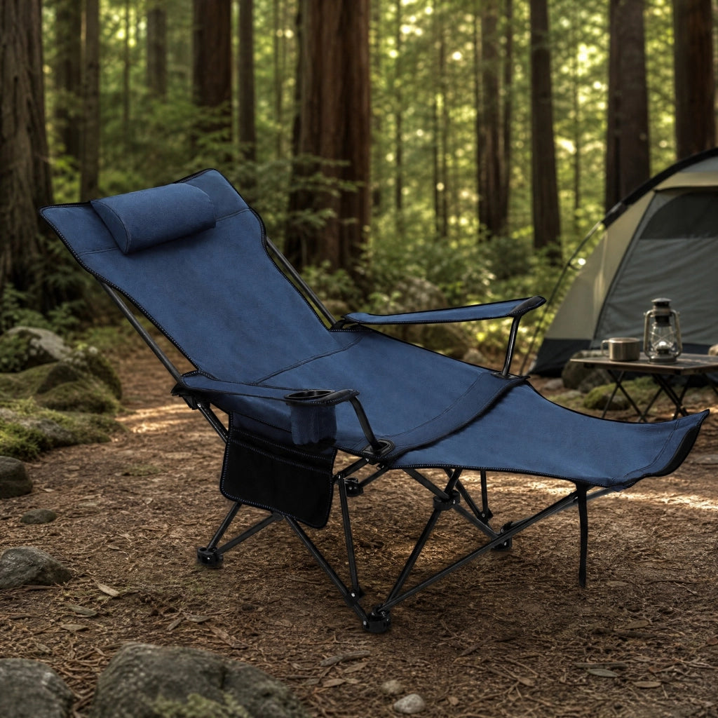 SEDIA DA CAMPEGGIO PIEGHEVOLE CON POGGIAPIEDI ESTRAIBILE 115x84x88,5 cm BLU