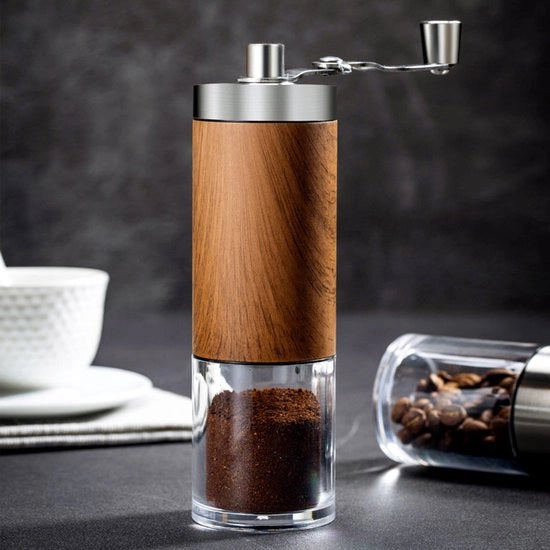 Caffettiera manuale con 5 impostazioni regolabili, disco conico portatile con capacità di 30 g per espresso, French Press e pour-over, finitura in legno elegante.