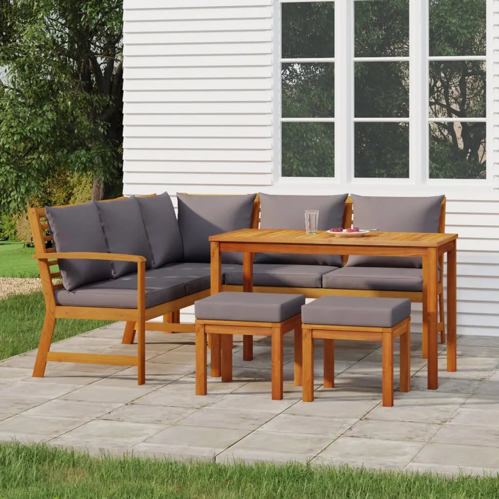 Set da Pranzo da Giardino 6pz con Cuscini Legno Massello Acaciacod mxl 76269