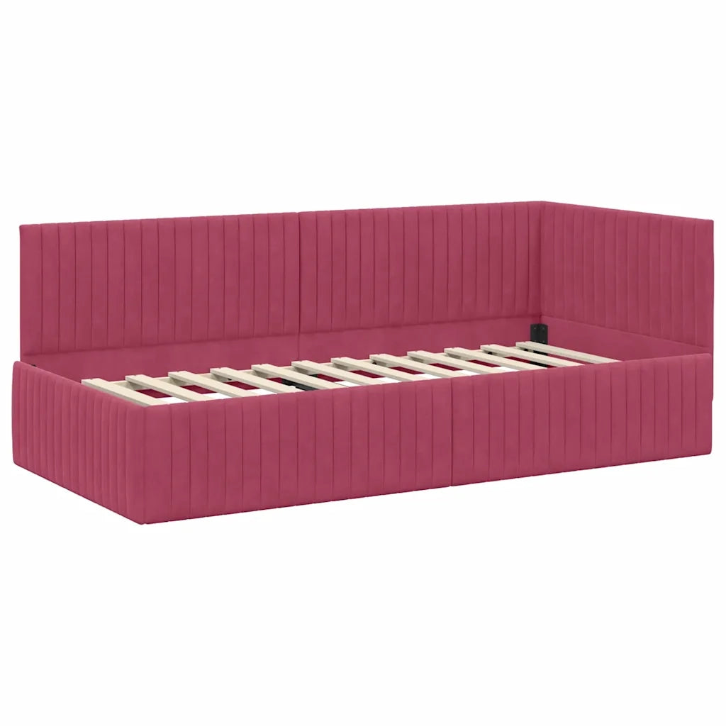 Cornice del letto ad angolo Rosso Vino 90 cm x 190 cm Velluto