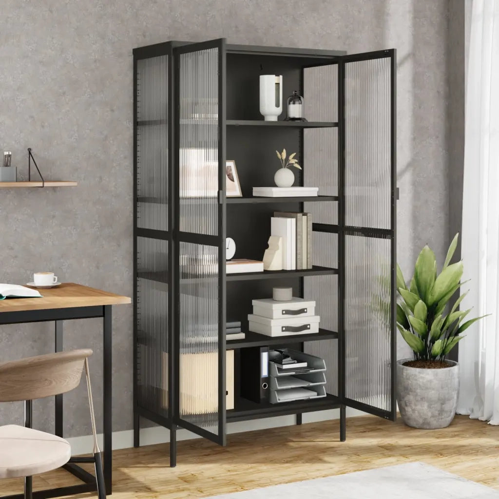Credenza Nera 85x40x180 cm Vetro e Acciaio 353004