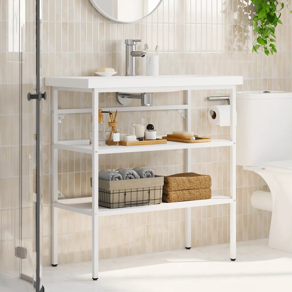 Struttura per Lavabo da Bagno Bianca 79x38x83 cm in Ferro 338486