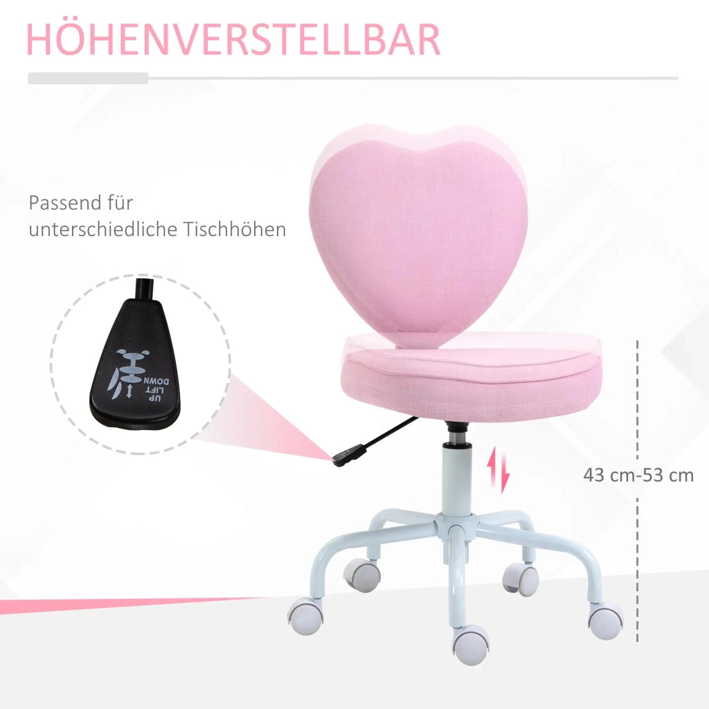 Sedia da ufficio con schienale a cuore, altezza regolabile e ruote a 360 gradi in schiuma rosa