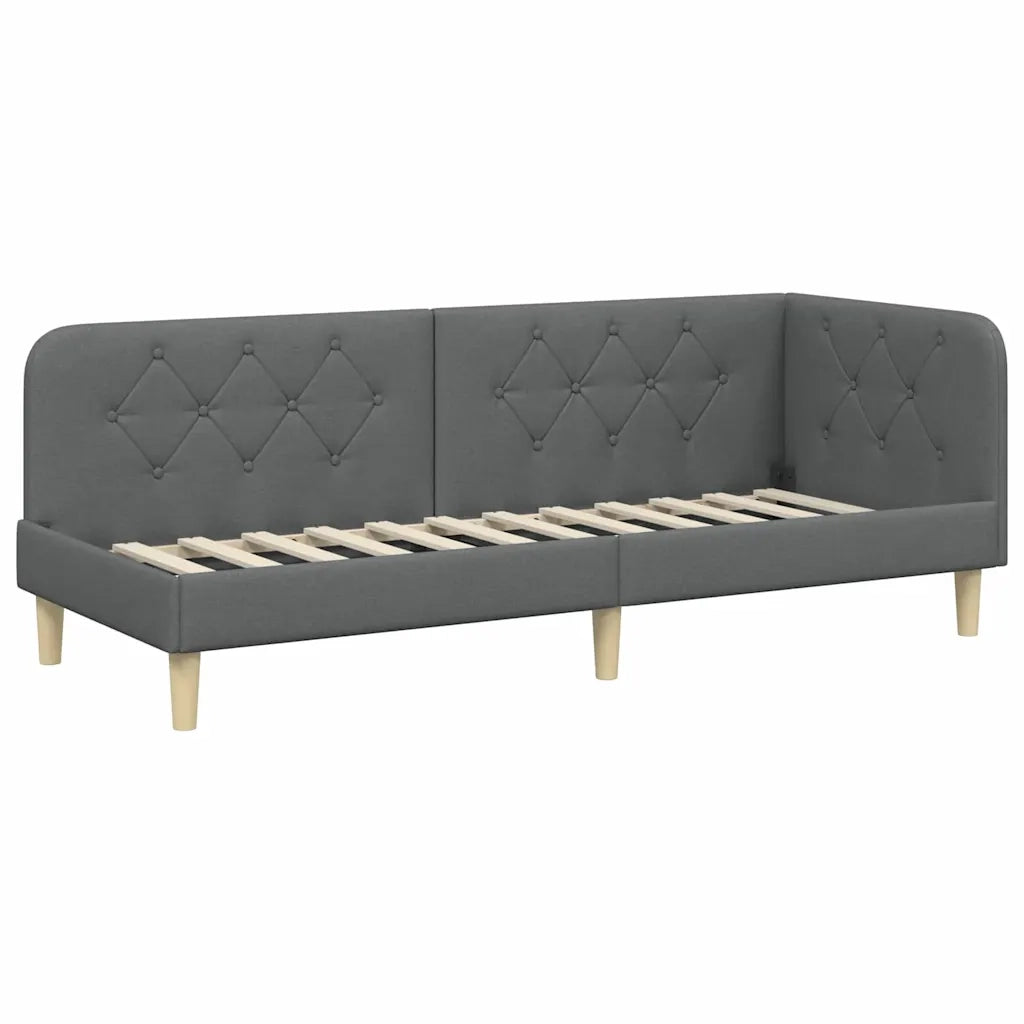 Letto singolo | Letto per adulti | Cornice del letto ad angolo Grigio scuro 80 x 200 cm Tessuto