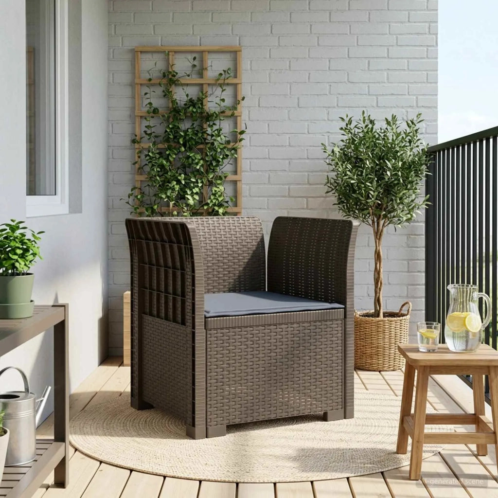 Sedia da giardino-Poltrona a 1 Posto con Cuscino Aspetto Rattan PP Grigio Chiaro 368255