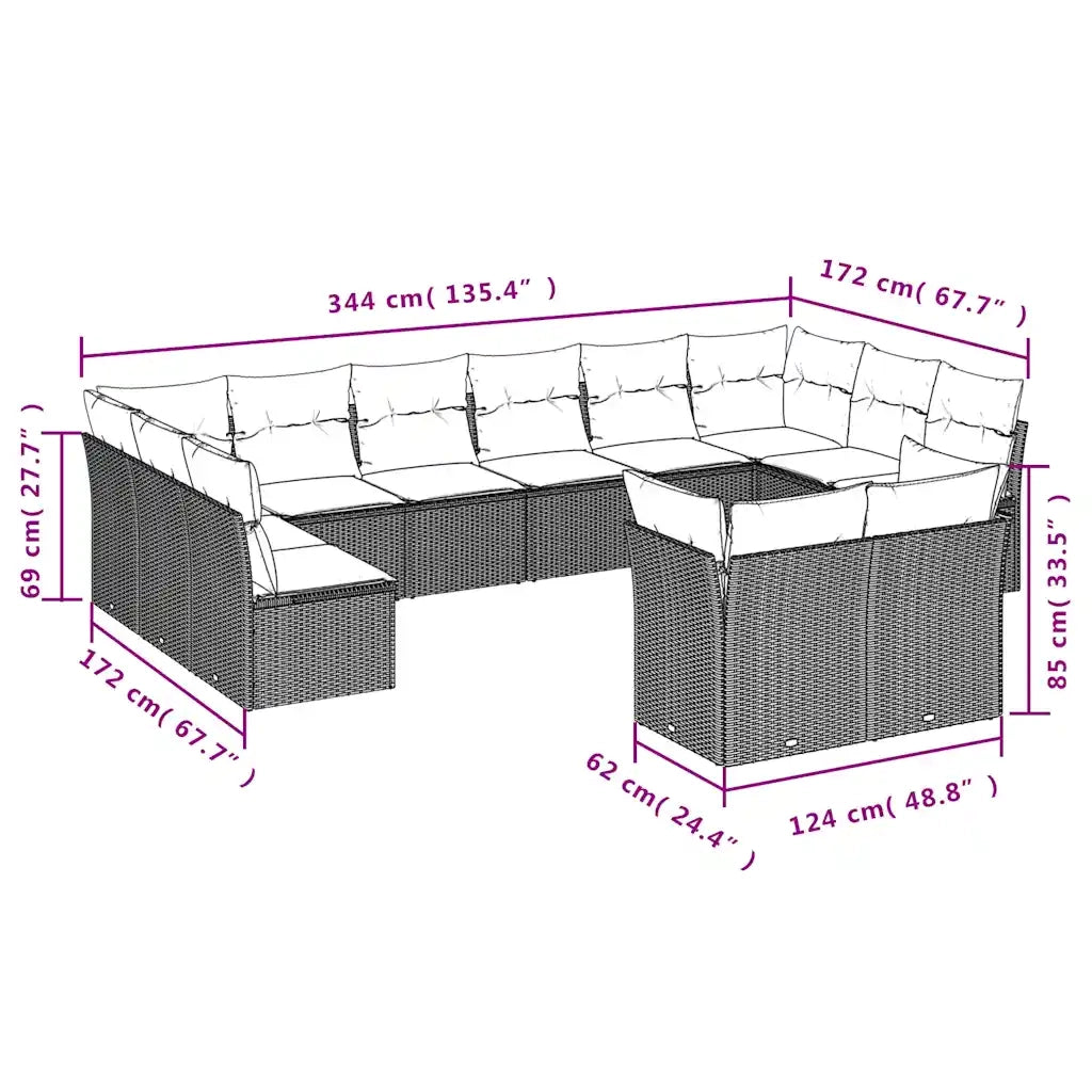 Set Divani da Giardino 12 pz con Cuscini Marrone in Polyrattan 3218434