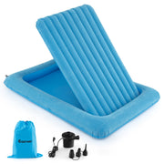 Letto gonfiabile per bambini in viaggio, Set di materasso ad aria portatile con pompa elettrica barriere laterali Blu-Materassi e basi letto