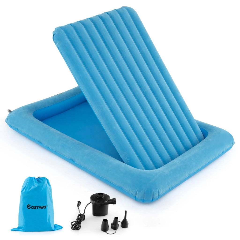 Letto gonfiabile per bambini in viaggio, Set di materasso ad aria portatile con pompa elettrica barriere laterali Blu-Materassi e basi letto