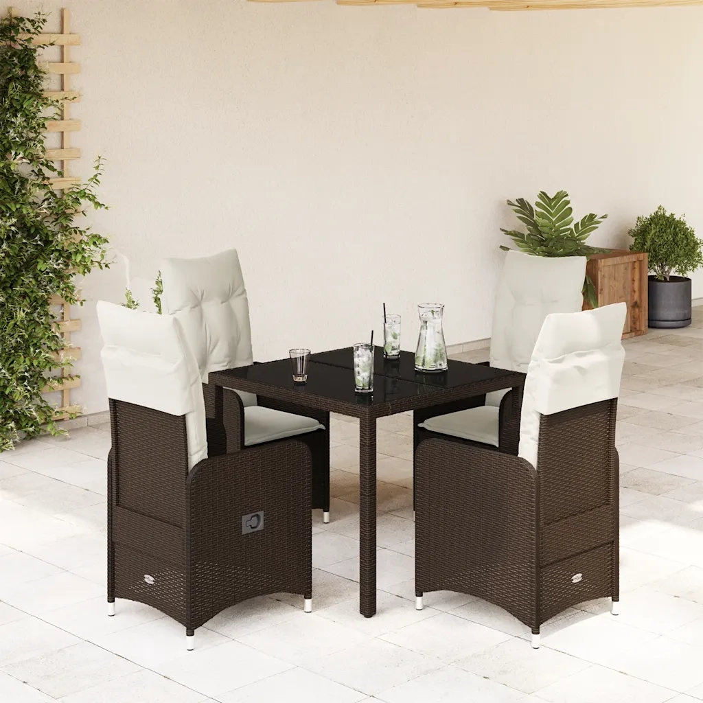 vidaXL Set Bistrò da Giardino 5 pz con Cuscini in Polyrattan Marrone
