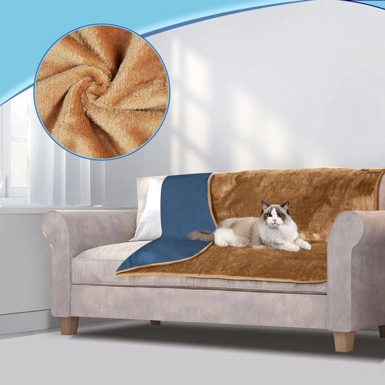 Deke per cani, deke morbida, coperta per letto per animali, per cani e gatti (Beige/Grey Blue, 102x152cm)
