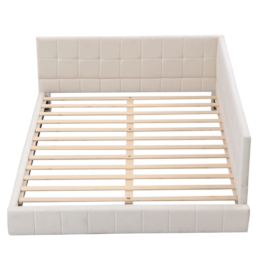 Letto da giorno 140x200 cm; design Mid-Century; tessuto beige (Senza materasso)