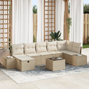 Set Divano da Giardino da 8 Pezzi con Cuscini Beige Polirattan