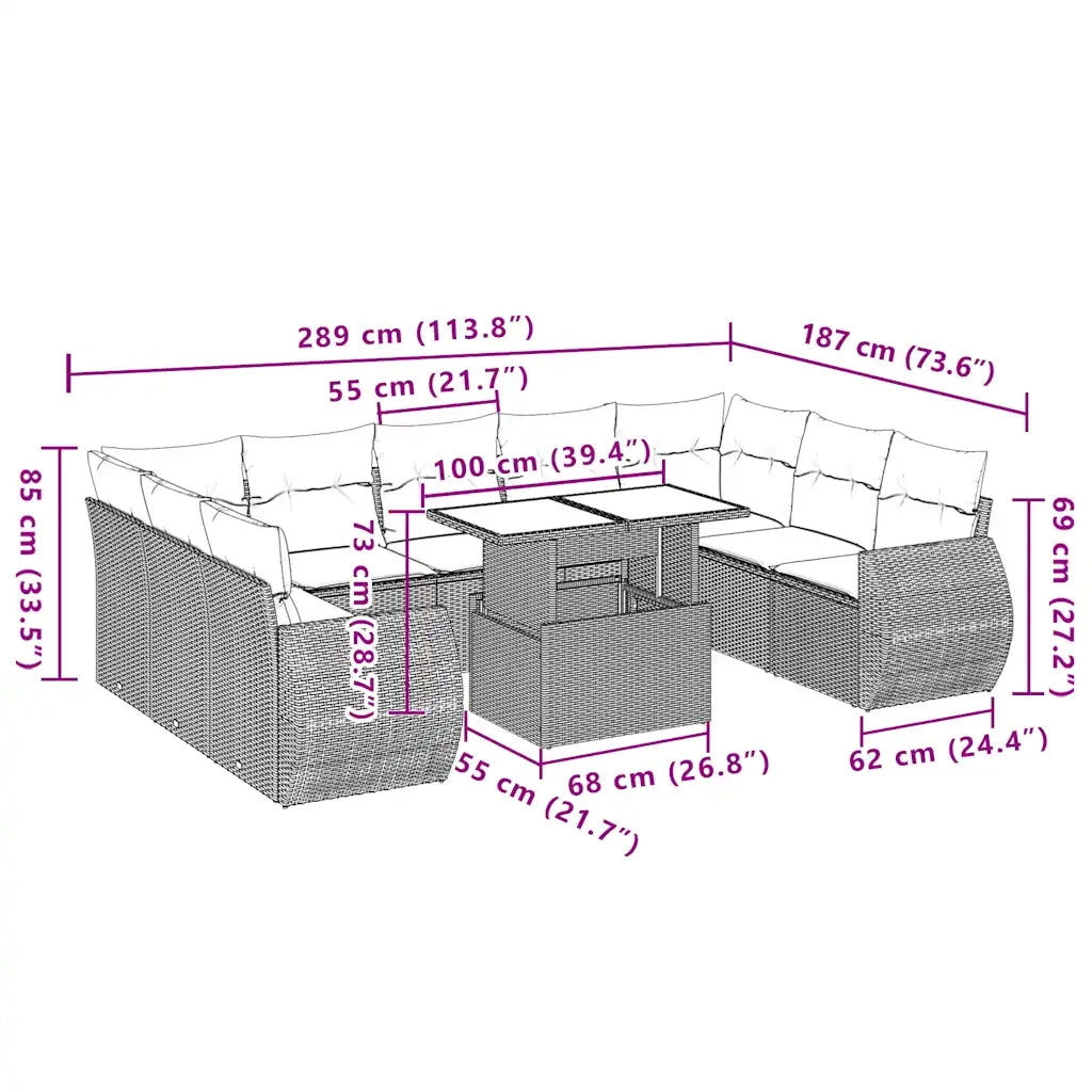 Set Divano da Giardino 10 pz con Cuscini Beige in Polyrattan 3268738