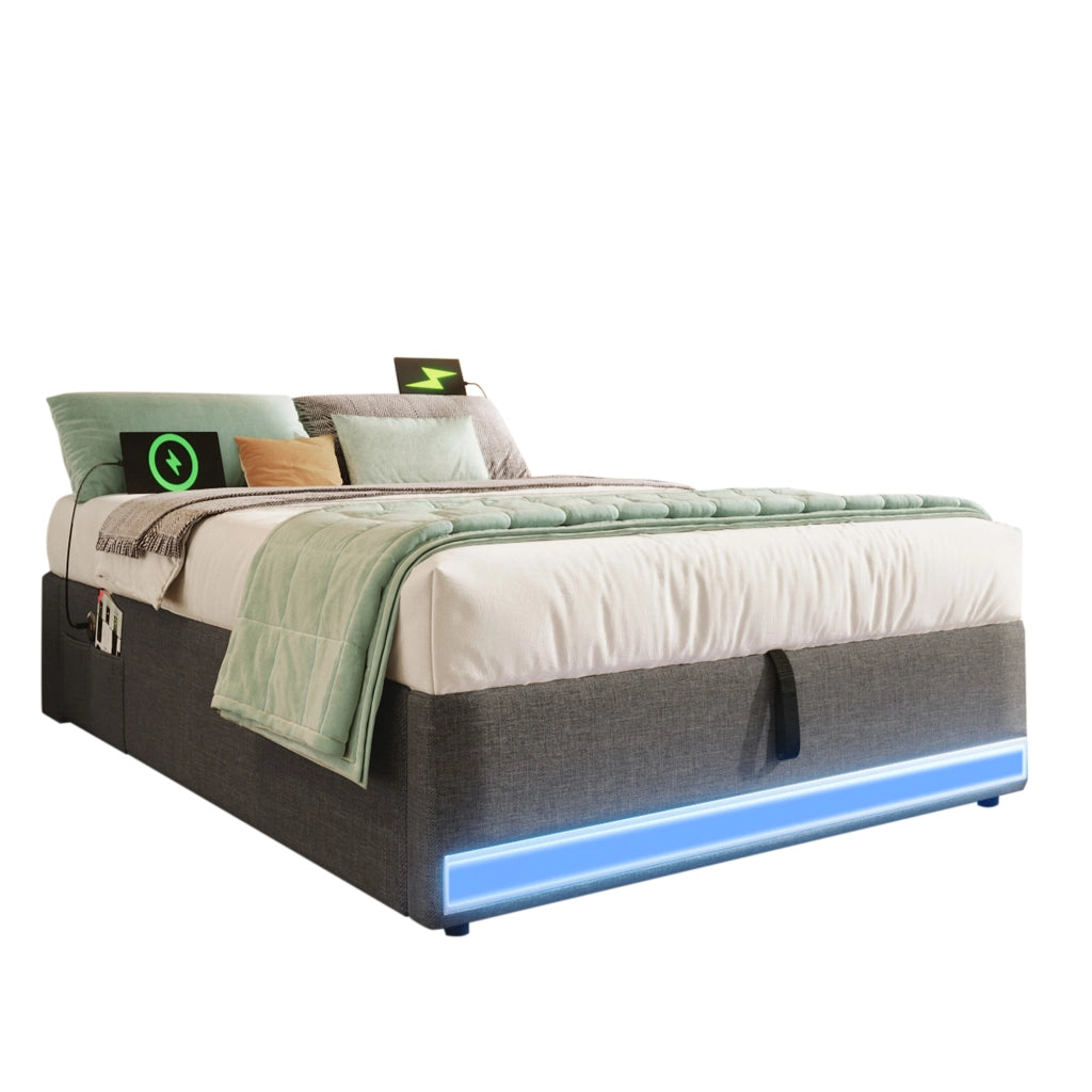 letto imbottito lino grigio 90 x 200 cm