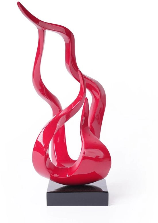 Scultura Moderna Decorativa Figura Abstracta a Fiamma in Resina Poliesterica Rosso 42cm