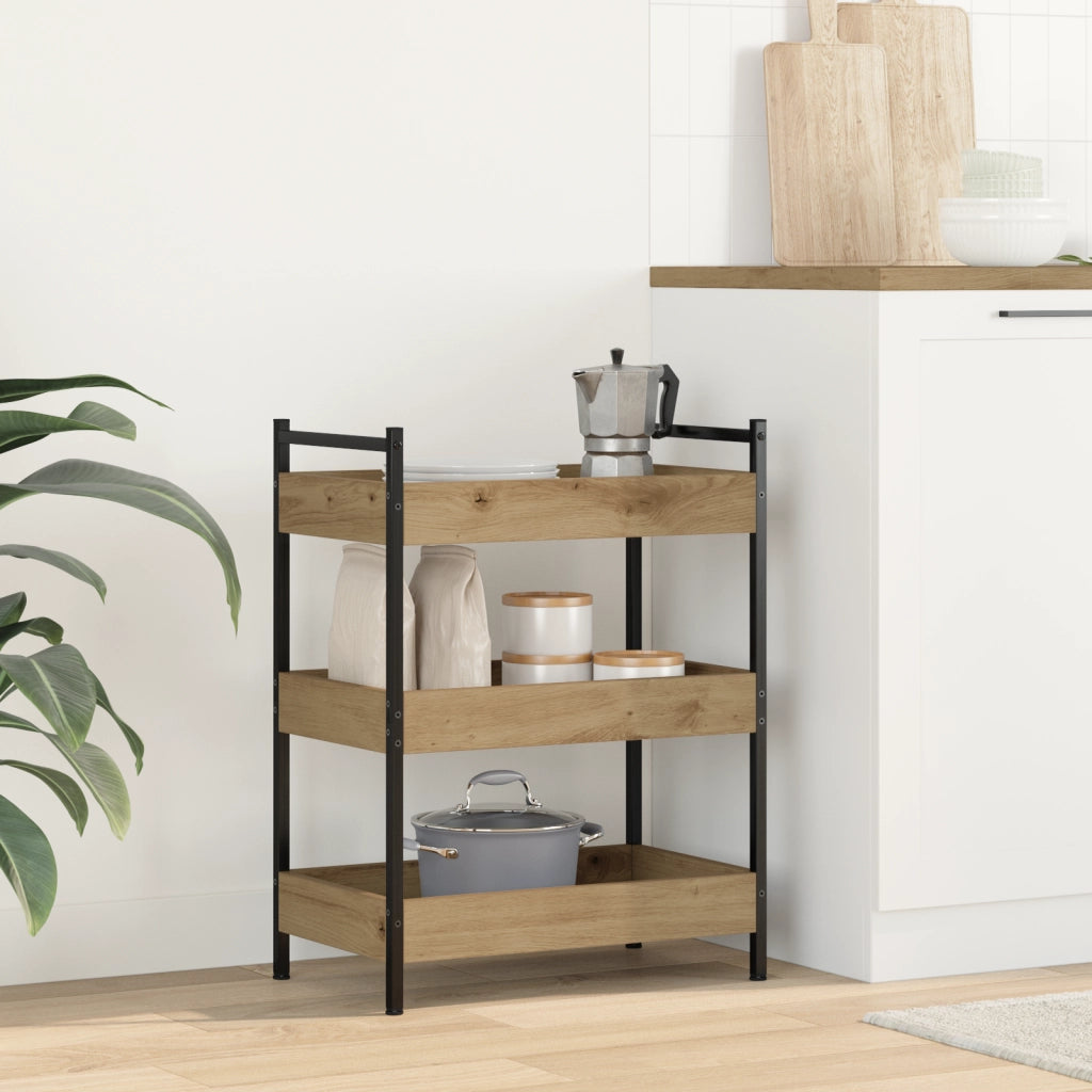 Carrello da Cucina  Rovere Artigianale 50x30x70 cm Legno Ingegnerizzato