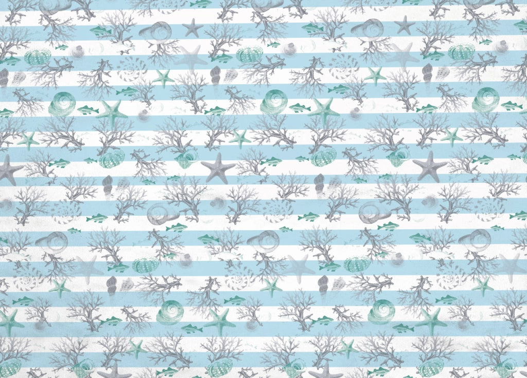 Copriletto Piquet Primavera Estate 100% Cotone Disegno Marina Riga - Singolo - Verde Acqua