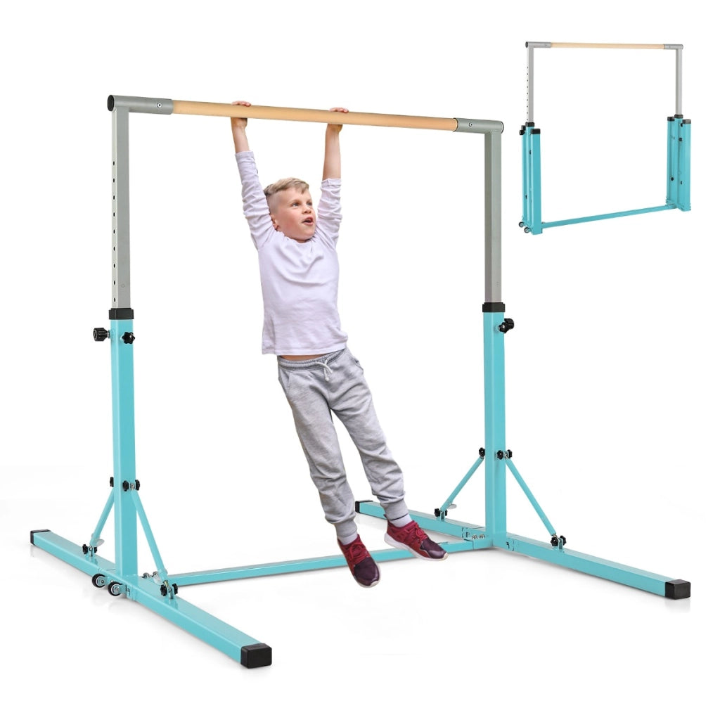 Barra ginnastica per bambini con 13 altezze regolabili portata 100kg-Attrezzatura palestra domestica Azzurro