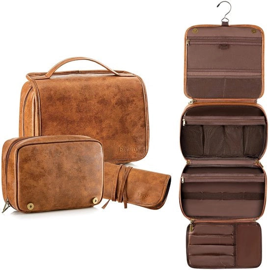 Toilette in PU-leer per donna e uomo, toilette appeso, 3-in-1 toilette multifunzionale rimovibile, grande valigetta impermeabile, 29,5 x 22 x 10 cm