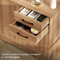 Mobile Cucina Buffet 120x38x79 cm con 2 Cassetti e 3 Armadietti in MDF Rovere