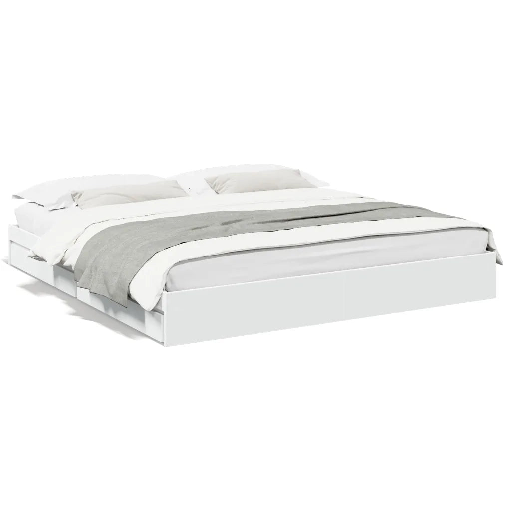 Giroletto con Cassetti-Struttura Letto con contenitore Bianco 200x200 cm in Legno Multistrato 495957