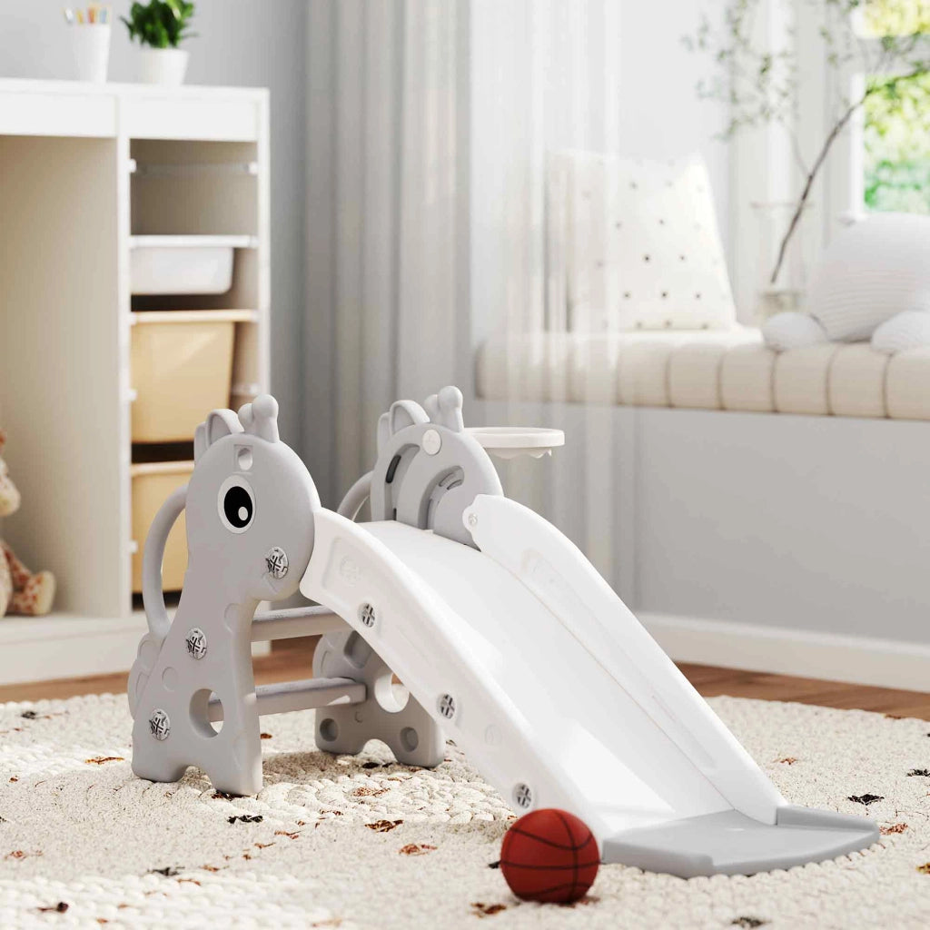 Letto a Soppalco con Scivolo e Scala a Forma di Giraffa ¨C Zephmum ¨C Grigio 106x51.5x52 cm