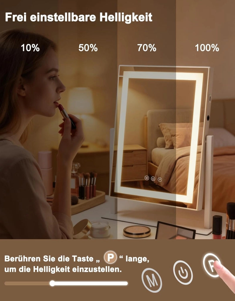 ZMH Specchio per il trucco illuminato a LED 30x40cm 3 modalit¨¤ di illuminazione regolabili con una semplice pressione