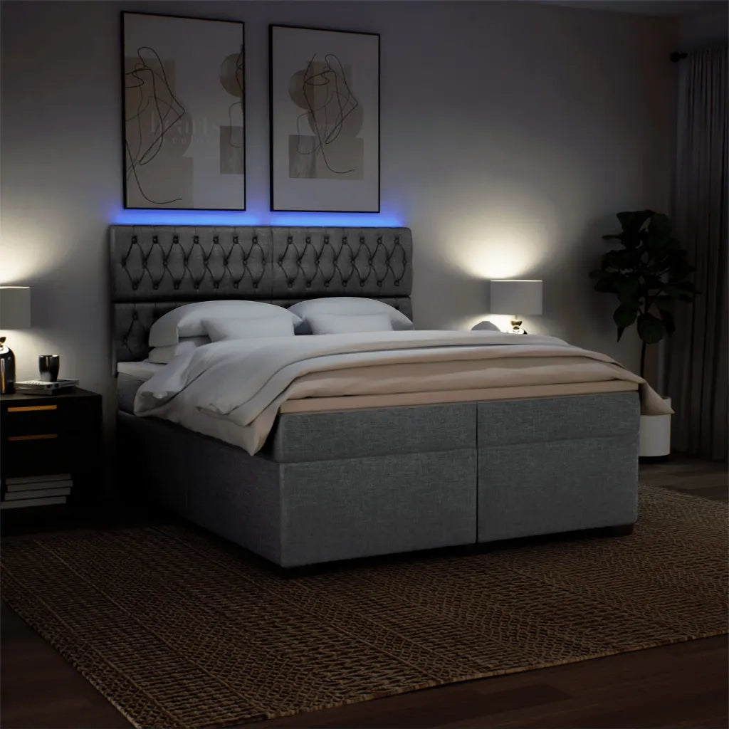 Giroletto a Molle con Materasso Grigio Chiaro 200x200cm Tessuto