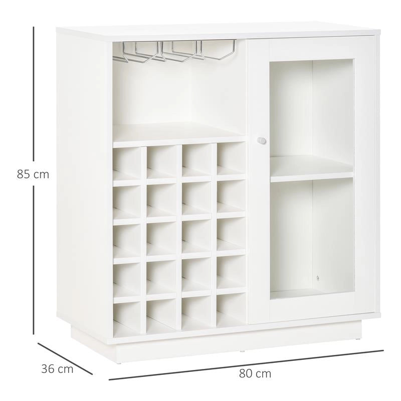 MOBILETTO PORTABOTTIGLIE VINI CON PORTA CALICI E ARMADIETTO CAPACITÀ 20 BOTTIGLIE 80X36X85 CM BIANCO