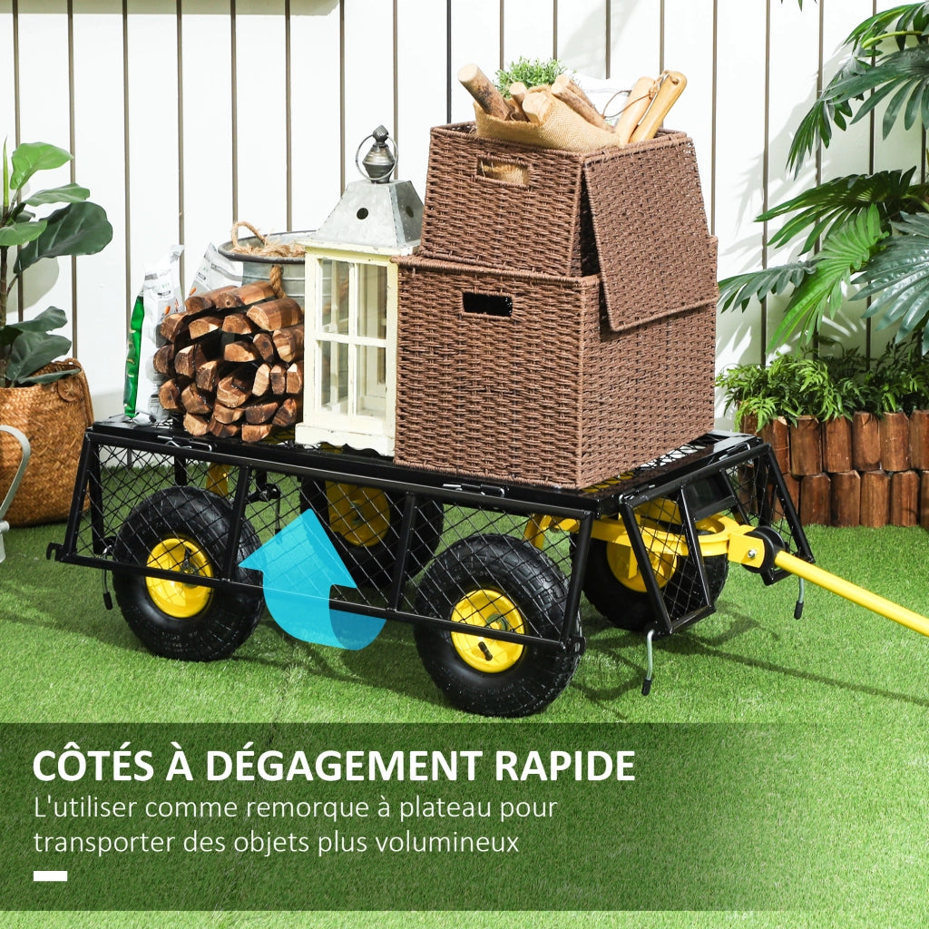 Carrello da giardino 4 ruote con lati amovibili ¨C zephmum ¨C nero e giallo 104x54x51 cm