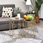 Set di 2 tavolini da salotto in metallo e vetro, design impilabile, colore oro