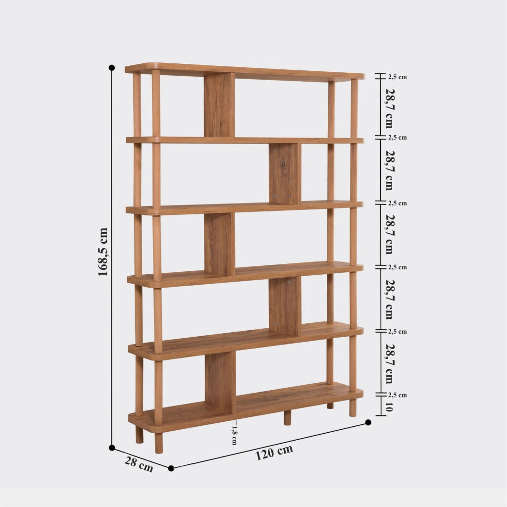 Libreria in legno "Meta" - 120 x 28 x 168 cm - Marrone