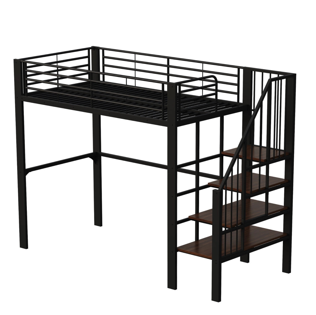 Letto a soppalco 90x200 in metallo con scala e spazio sottostante