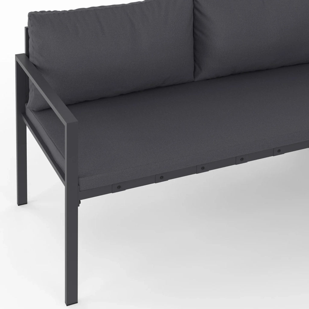 IDMarket - Set da giardino per pranzi NAYLA da 8 posti, angolare, in metallo con cuscini grigi, composto da tavolo da pranzo, divano angola