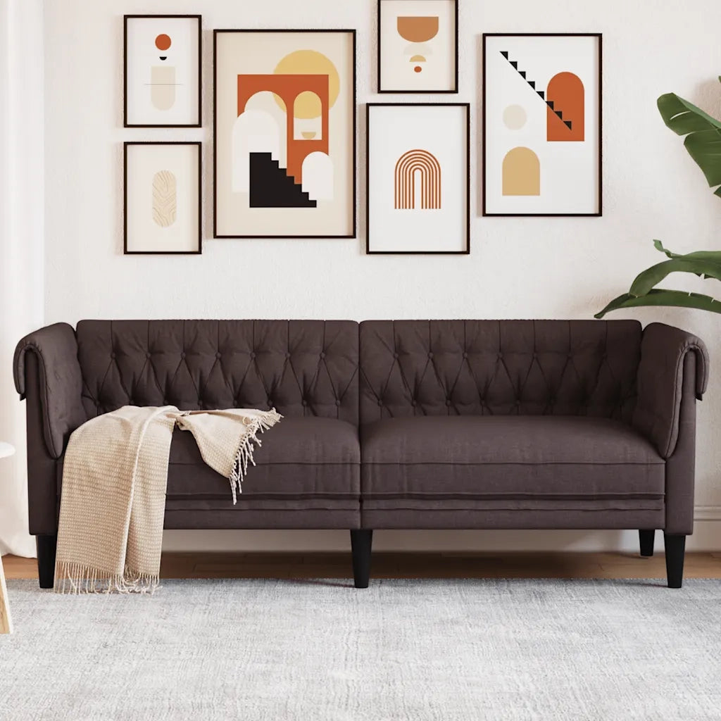 Divano Chesterfield a 3 Posti-Sofa 3 Posti-Divanetto Marrone Scuro in Tessuto