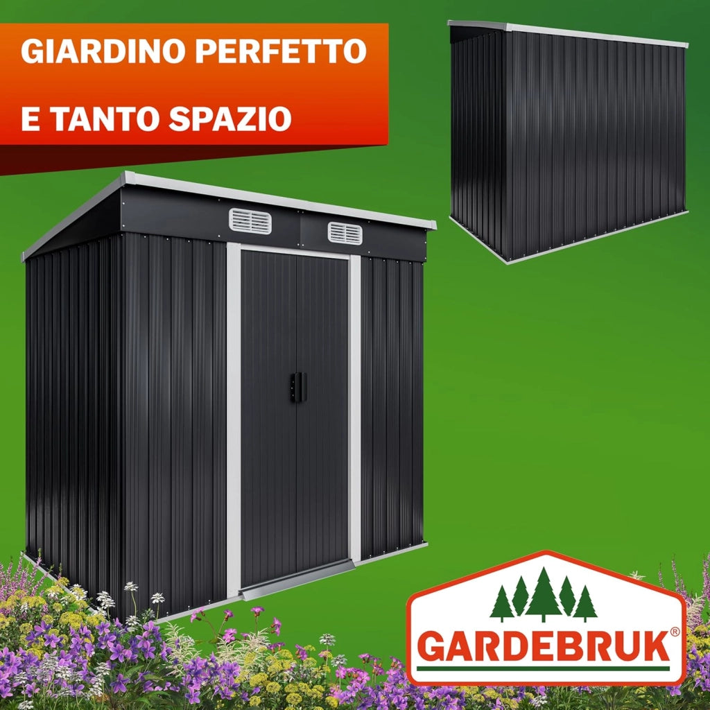® Casetta da Giardino Capanno Attrezzi Giardinaggio in Metallo 2m² con Fondamenta 200x125x180cm Porta Scorrevole Casetta per Attrezzi verde Capanna da Esterno 4m³