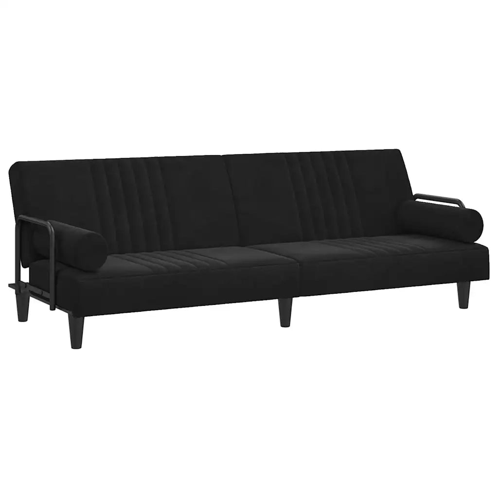 Divano Letto con Braccioli Nero in Velluto 351898