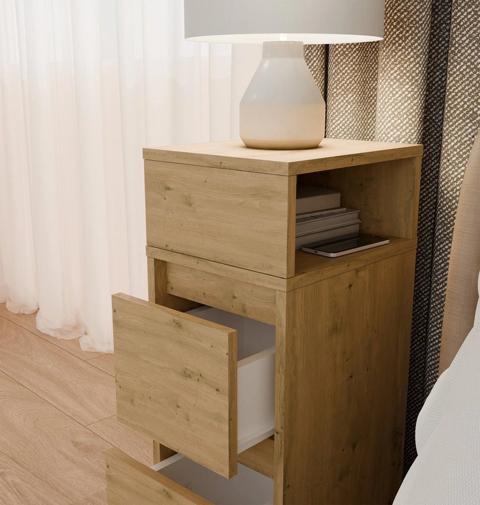 Comodino york tavolino nocny ripiano 2 cassetti per camera da letto rovere artisan