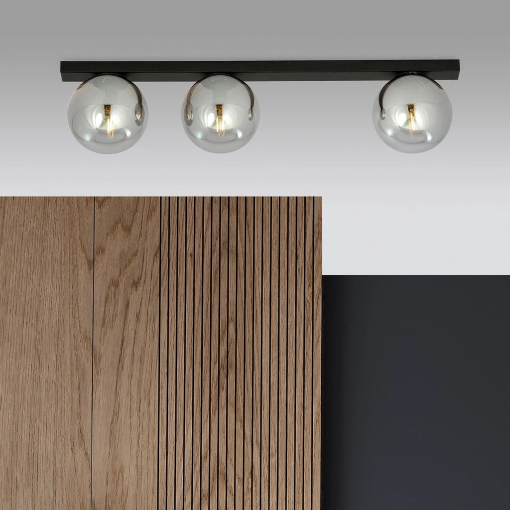 Lampada a sospensione FIT in acciaio nero con diffusori in vetro grafite