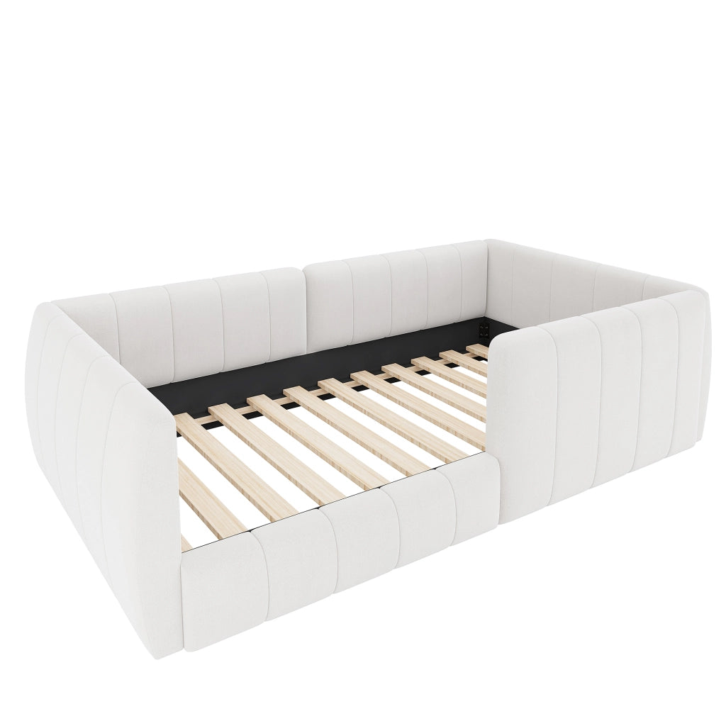 Letto imbottito con piattaforma e sponde di sicurezza - Zephmum- 90x200- Beige