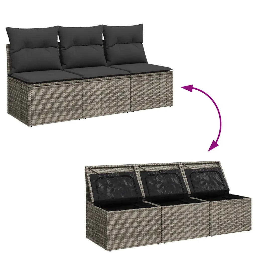 Divano da Giardino con Cuscini 3 Posti-Sofa da Giardino-Divano da esterno Grigio in Polyrattan 932069