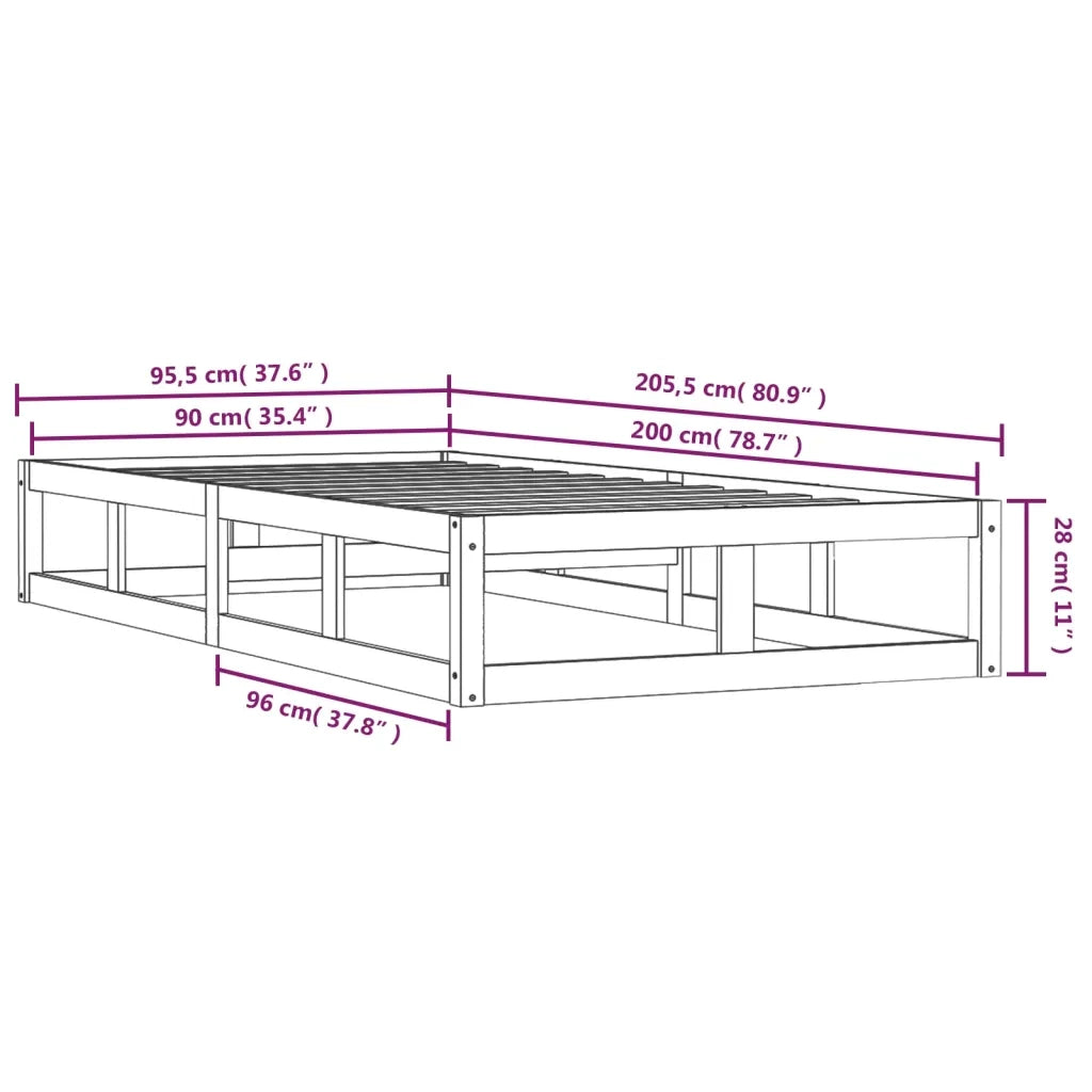 Giroletto-Struttura Letto Nero 90x200 cm in Legno Massello