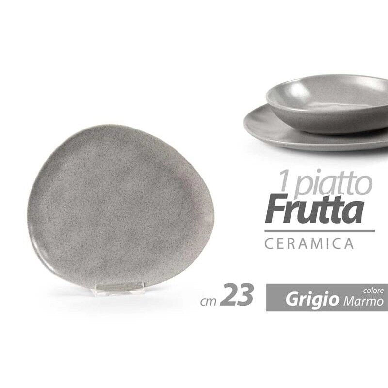 PIATTO DA FRUTTA IN CERAMICA DA 23CM IN COLORE GRIGIO DESIGN AD EFFETTO MARMO