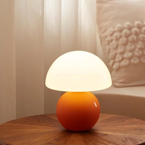 Lampada da Tavolo a Forma di Funghi - 19×12×21cm - Lampada da Notte per Camera da Letto - Lampada da Sala da Pranzo da Notte - Lampada Mini con Ombra - Lampada Moderna a Forma di Funghi - Decorazione Unica per la Sala da Pranzo - Arancione, Bianco